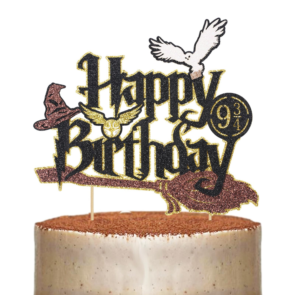 Wootkey wizard cake topper featuring glitter finish for a magical cake centerpiece