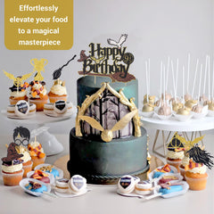 Wootkey wizard hat and owl design adds whimsical detail to the cake