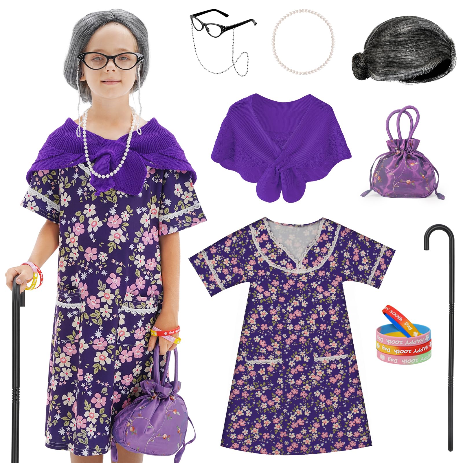 WooWee 100days old lady costume wig for durable, comfortable dress-up