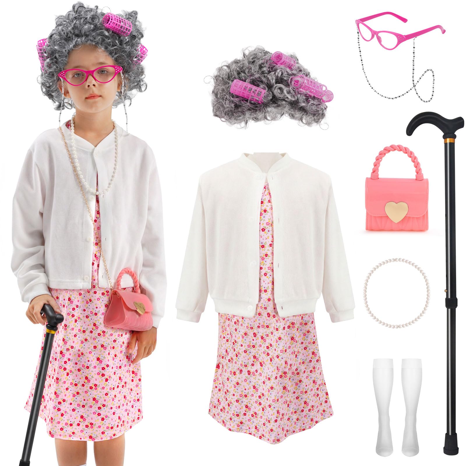 WooWee Kids Old Lady Costume cardigan detail for an authentic classroom look