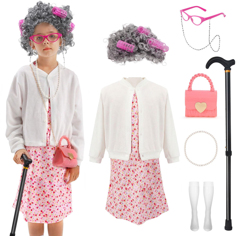 WooWee Kids Old Lady Costume cardigan detail for an authentic classroom look
