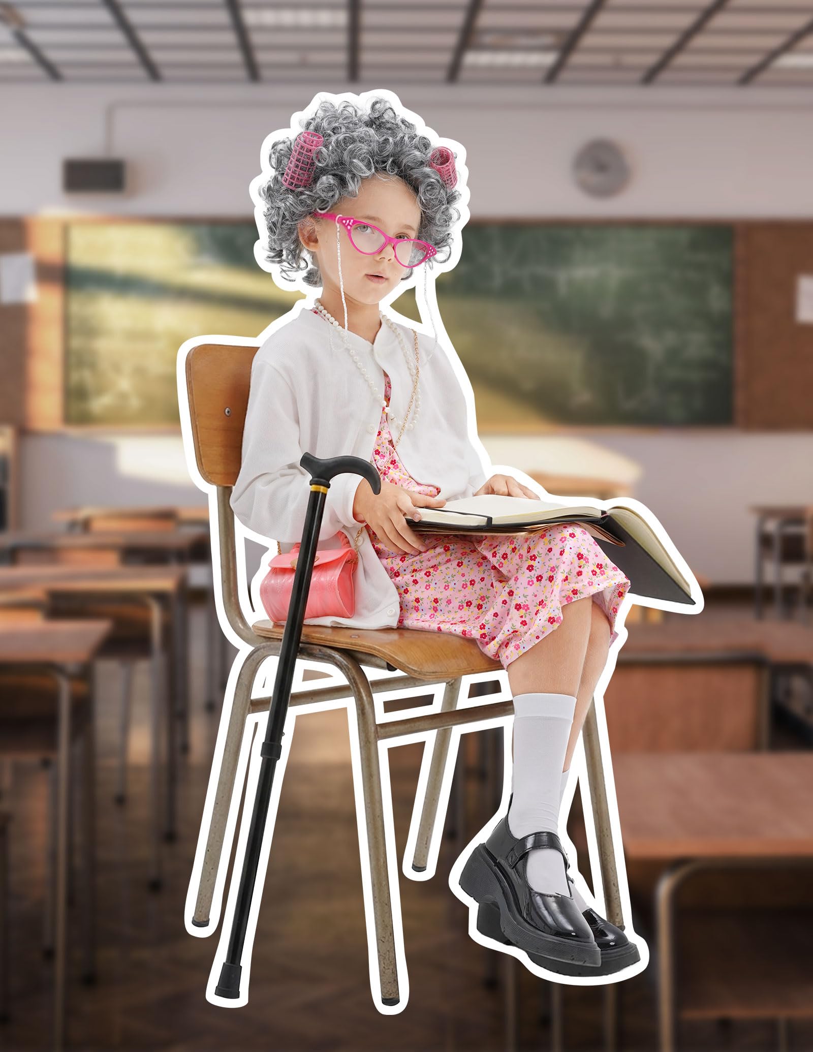 WooWee Kids Old Lady Costume full outfit displayed on a child