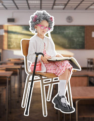 WooWee Kids Old Lady Costume full outfit displayed on a child