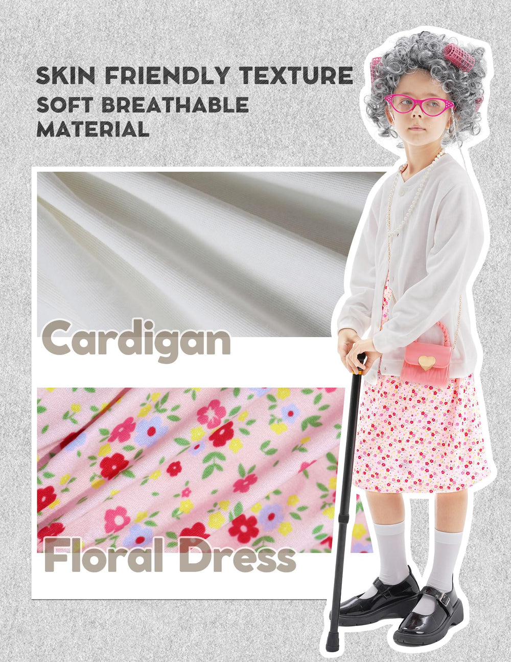 WooWee Kids Old Lady Costume stockings and glasses complete the look