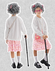 WooWee Kids Old Lady Costume wig adds realistic hair for play acting