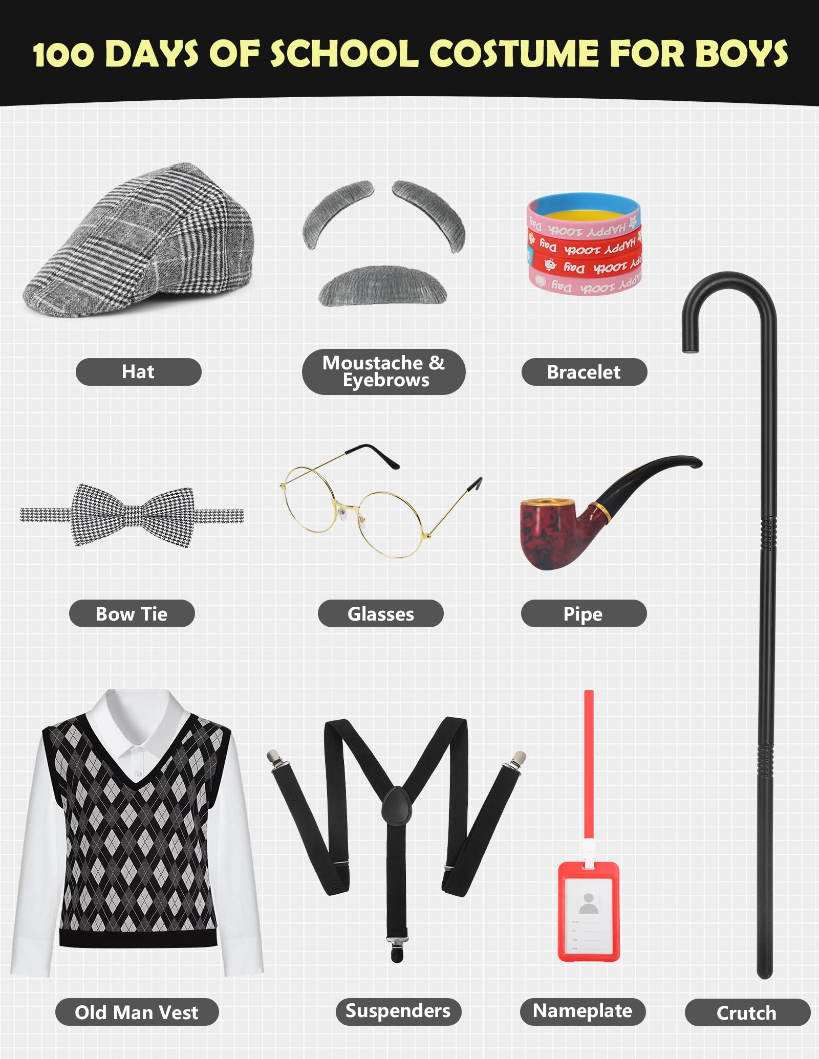 WooWee old-man-costume-pipe adds playful detail for classroom dress-up.