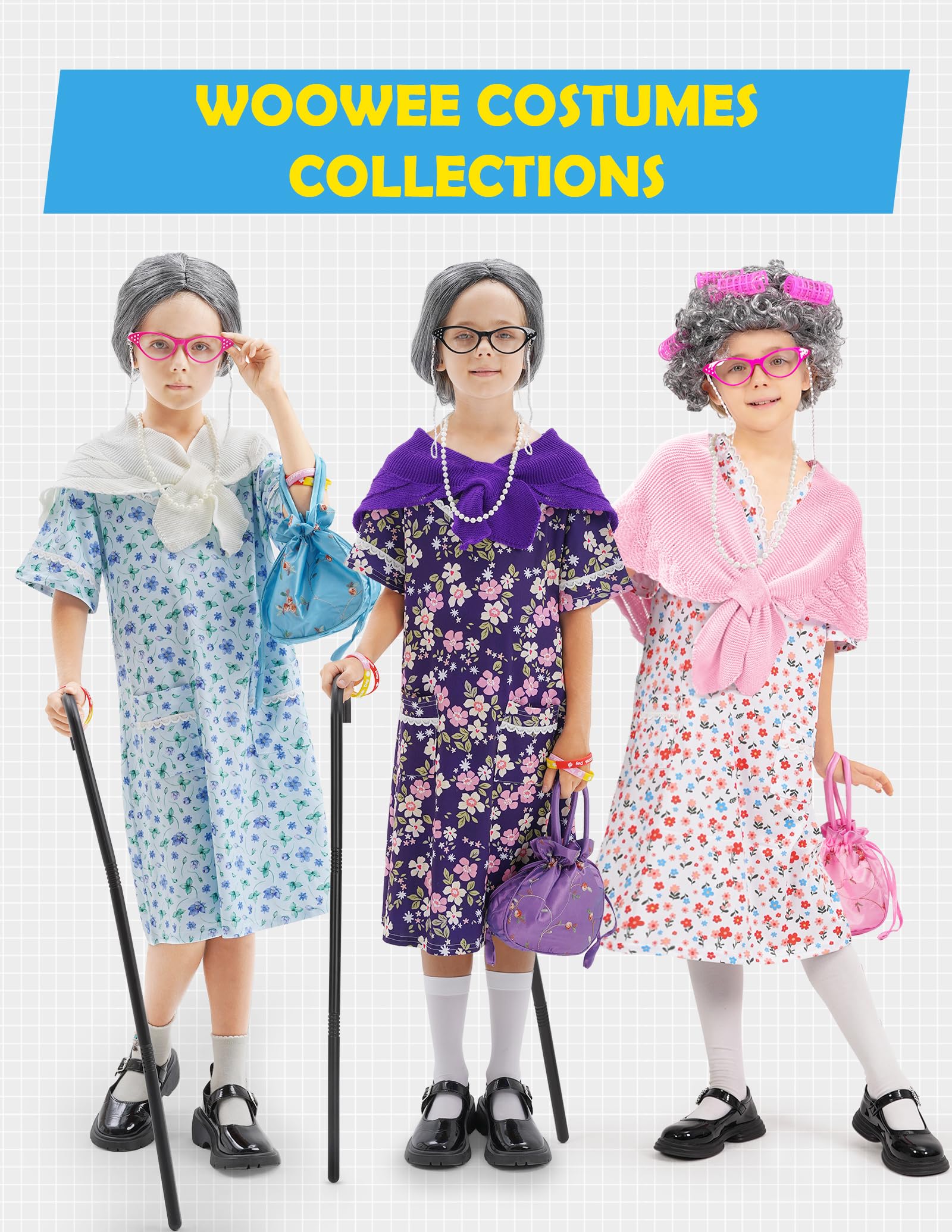 WooWee purple granny costume suitable for Halloween and events