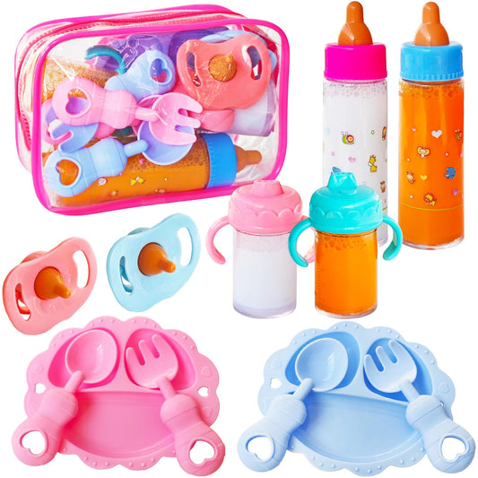 Woozettn 13pc baby doll accessories package for imaginative feeding play.