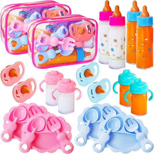Woozettn 26pc doll feeding set magic bottle with disappearing liquid for realistic pretend play