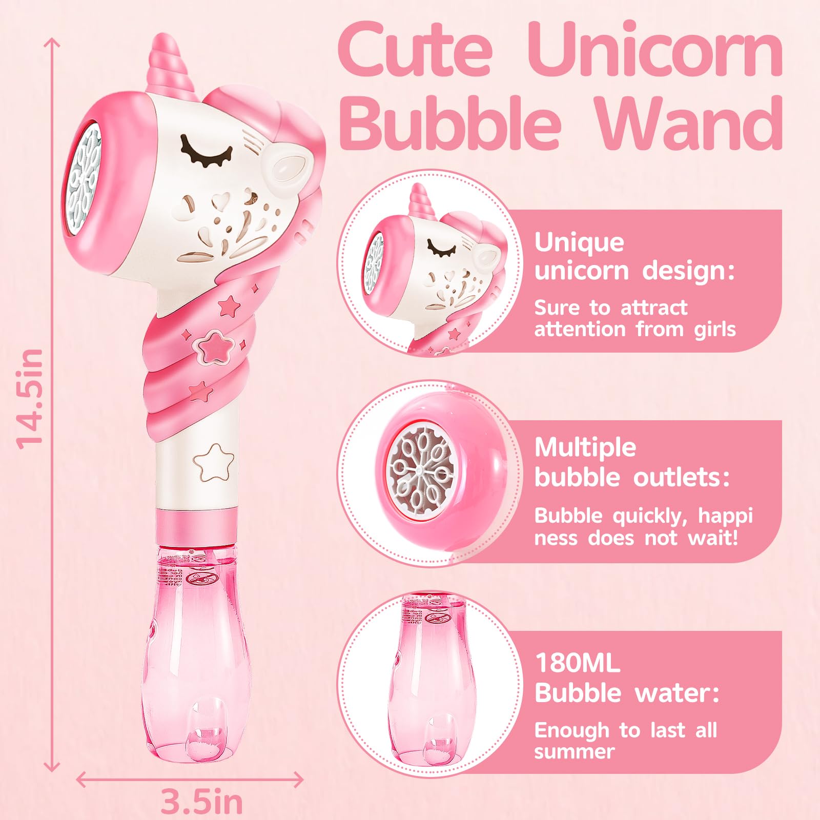 Woplagyreat unicorn bubble wand with continuous bubbles for playtime.