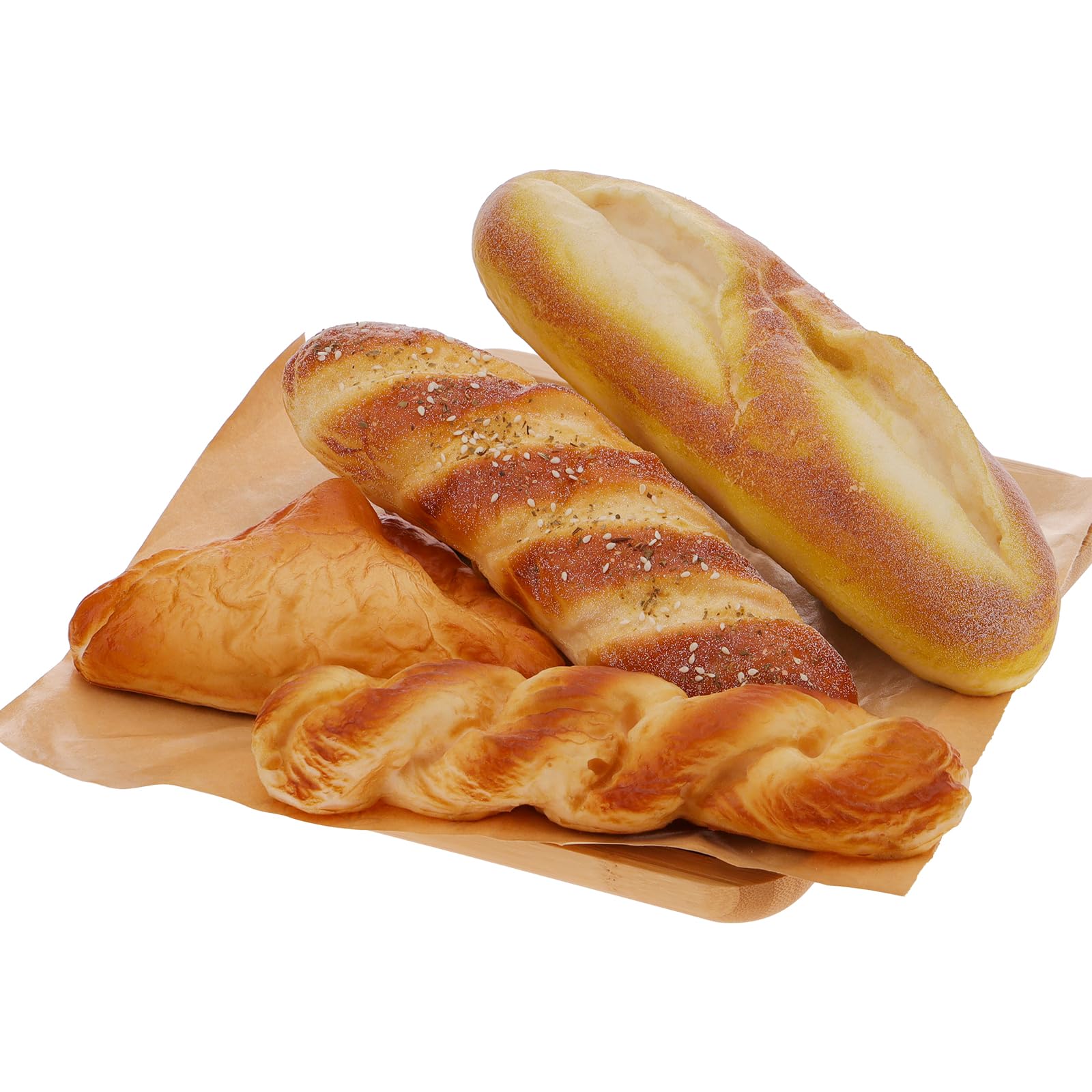 Woration artificial bread set for kitchen display, lifelike and durable.