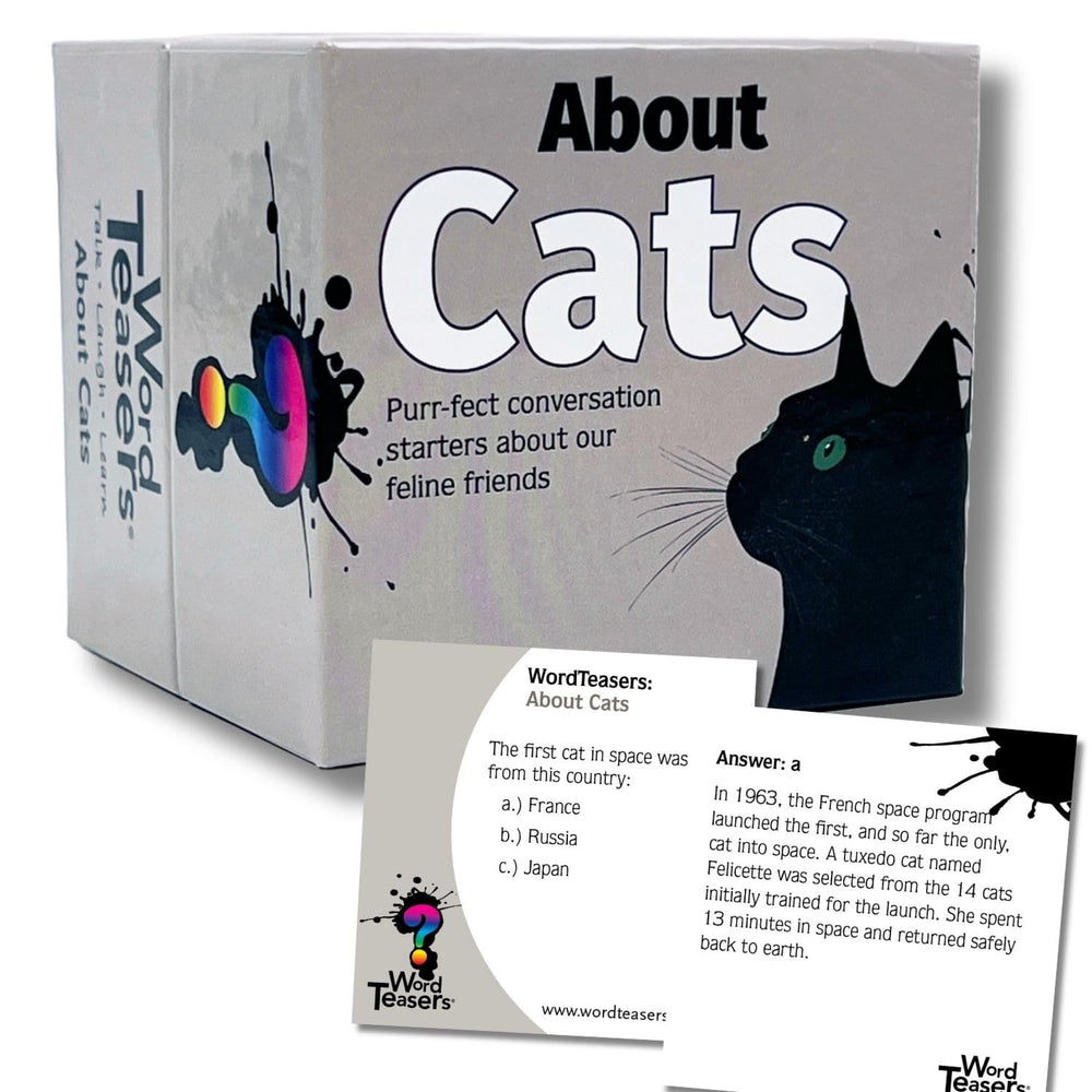 Word Teasers cat trivia 150 cards - fun group activity for cat lovers.