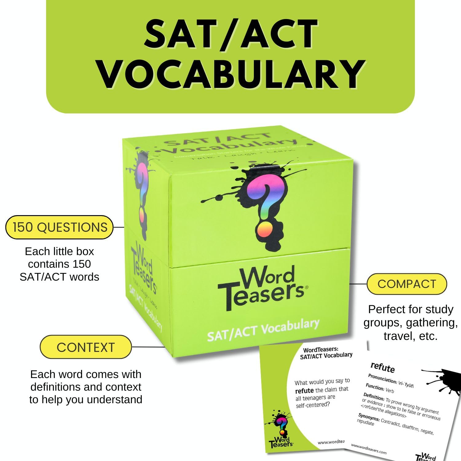 Word Teasers flash cards used in a family game to spark conversation.
