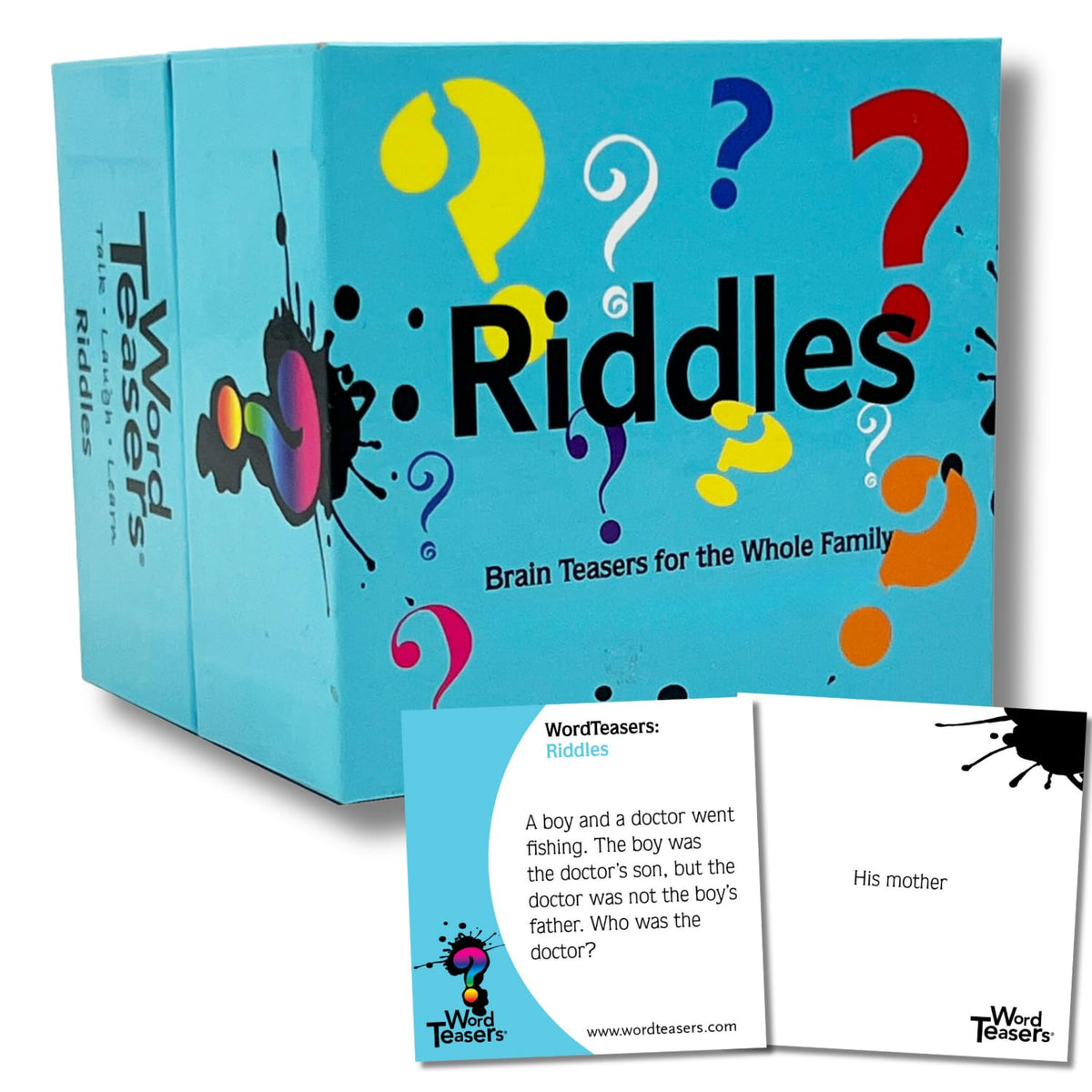 Word Teasers Riddles pack shot with 150 cards for quick game nights
