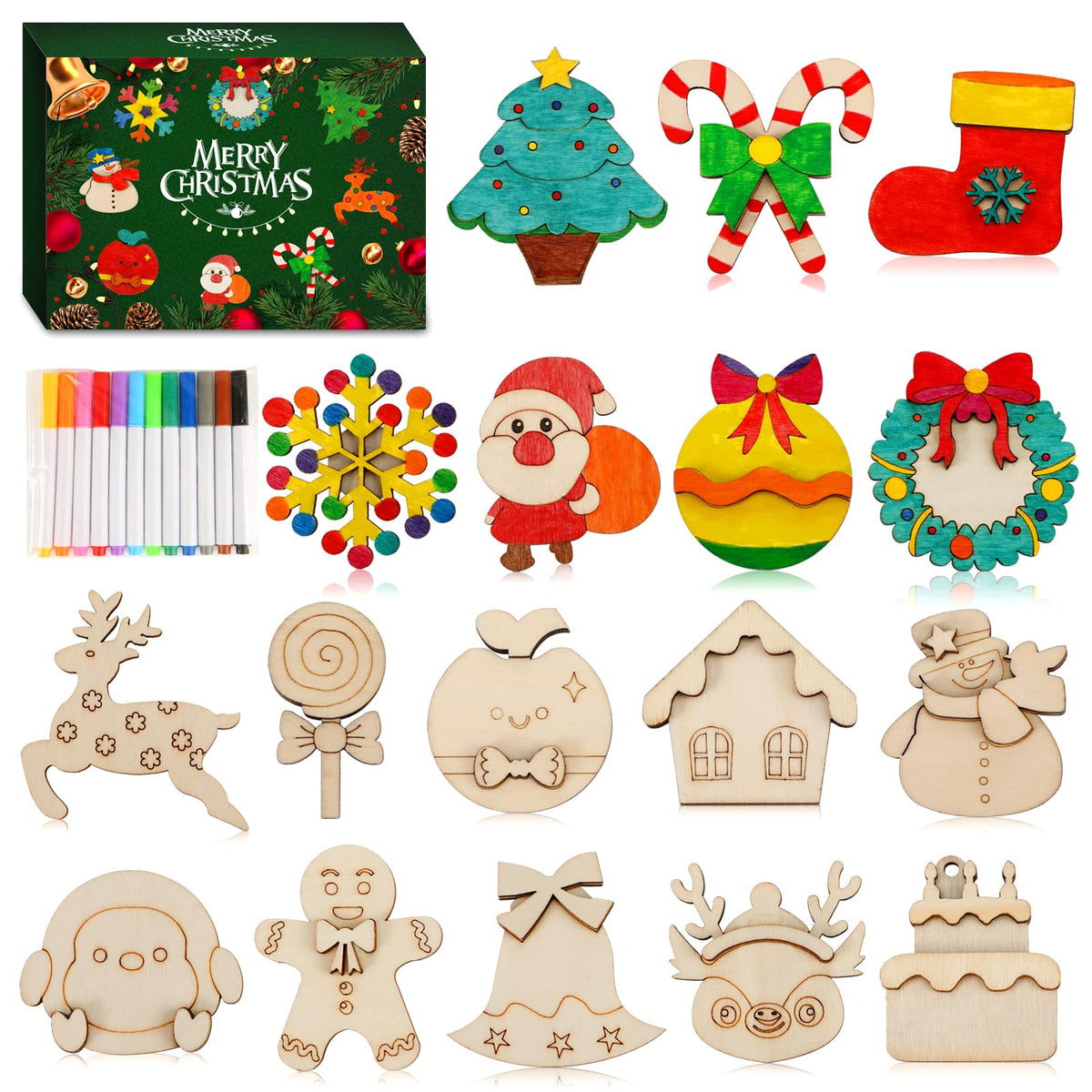 Worgree wooden magnets kit with festive Christmas designs for fridge decor
