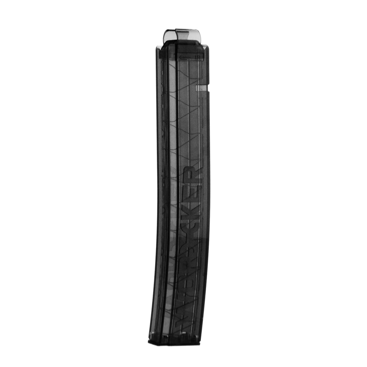 WORKER curved Talon magazine for Nerf Modulus and Nexus Pro with a sleek black transparent finish