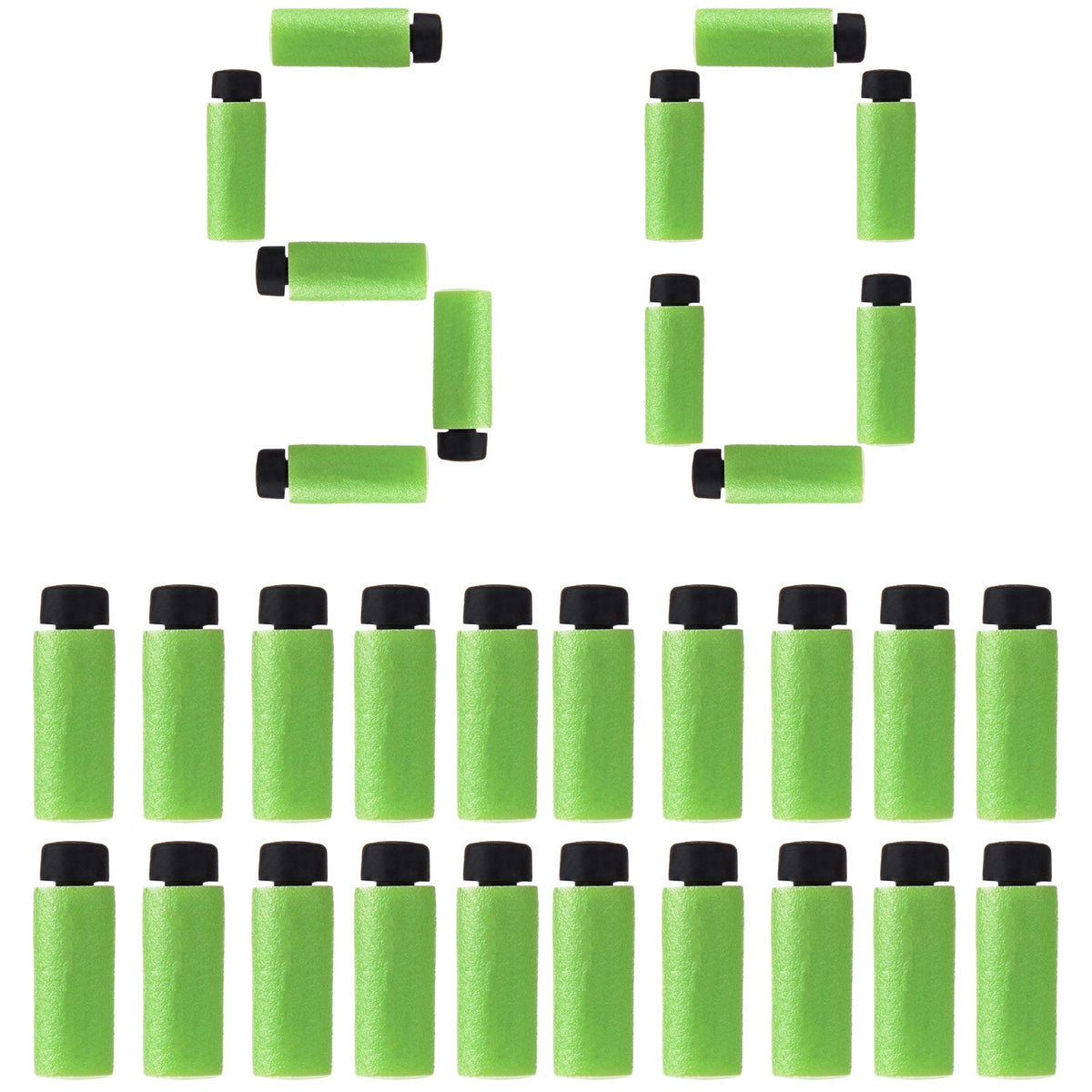 WORKER Stefan 36mm short darts in green and black for Nerf blasters, accuracy-focused.