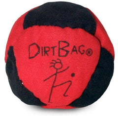 World Footbag Dirtbag in red and black, sand-filled for easy control during practice.