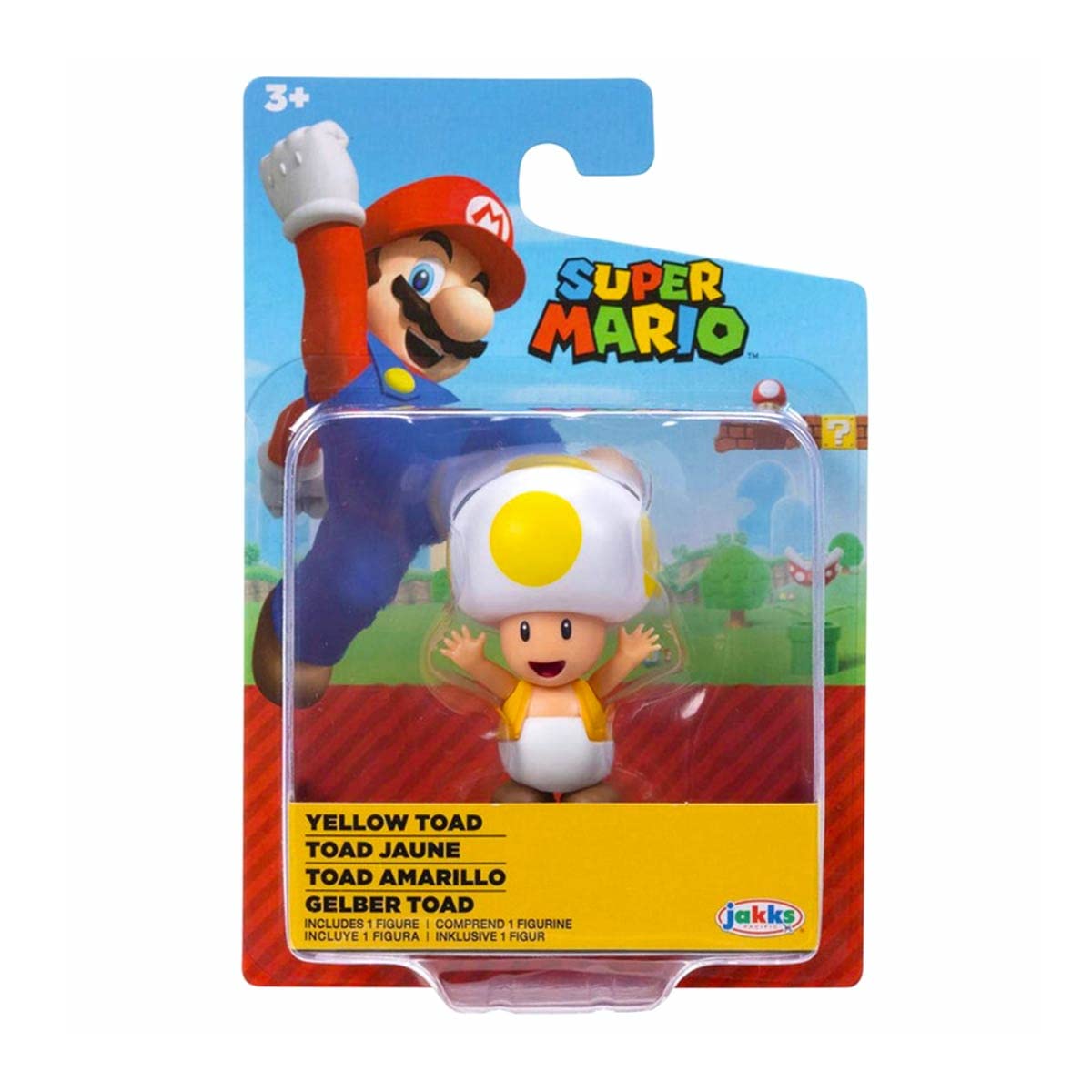 World of Nintendo 4-inch Yellow Toad with Block, perfect for imaginative play and collection.