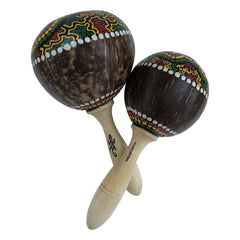 World Percussion USA large coconut maracas with hand-painted shell for visual stage appeal and authentic sound.