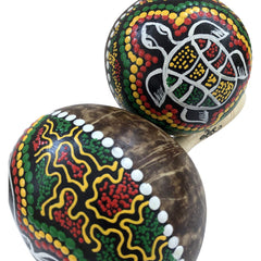 World Percussion USA coconut maracas filled with pebbles and beads for mellow shaker tone.
