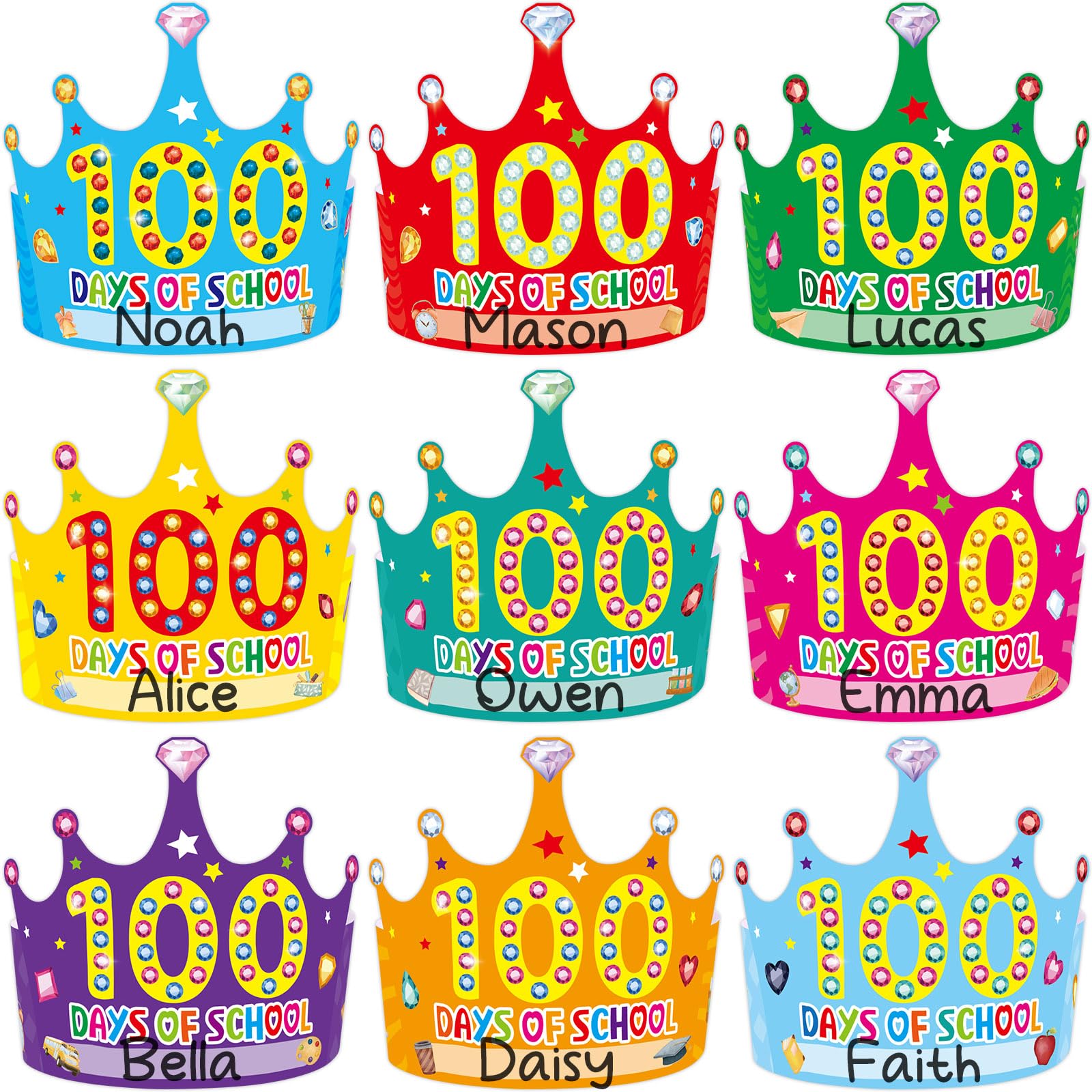 WorldBazaar 100 Days crowns pack displays vibrant designs for classroom celebrations.