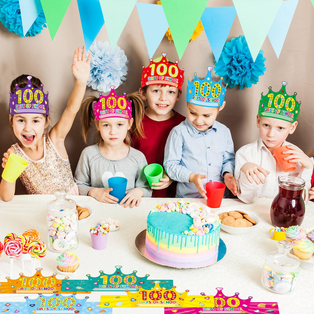 WorldBazaar crowns on kids celebrate the 100th day with color.