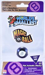 World's Smallest Magic 8 Ball on shelf, compact desk accessory and gift.