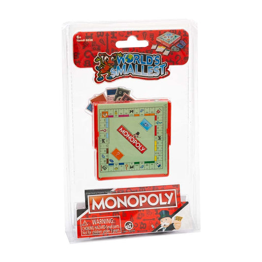 World's Smallest Monopoly pocket-case, ideal for travel-friendly gameplay.