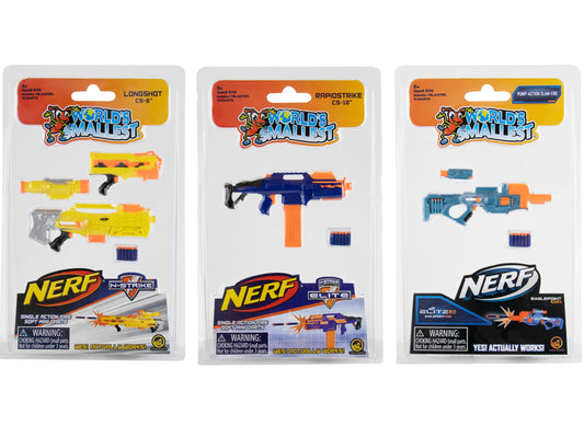 World’s Smallest Nerf Elite 2.0 set of 3 blasters, palm-sized for portable play