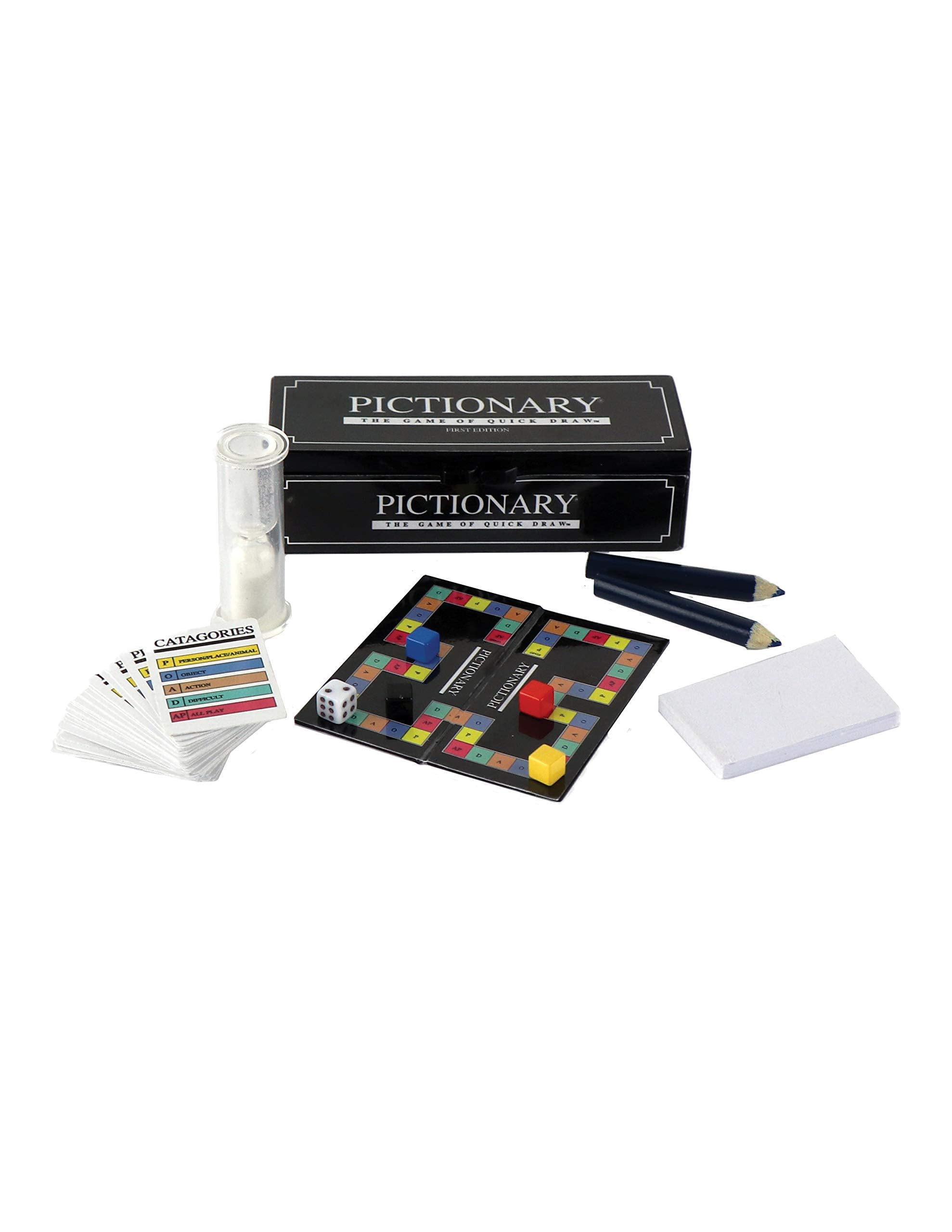 World's Smallest Pictionary Game pieces inside the box ready for quick, social play