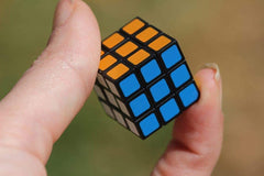 World's Smallest Rubik's Cube during a solve attempt to sharpen focus