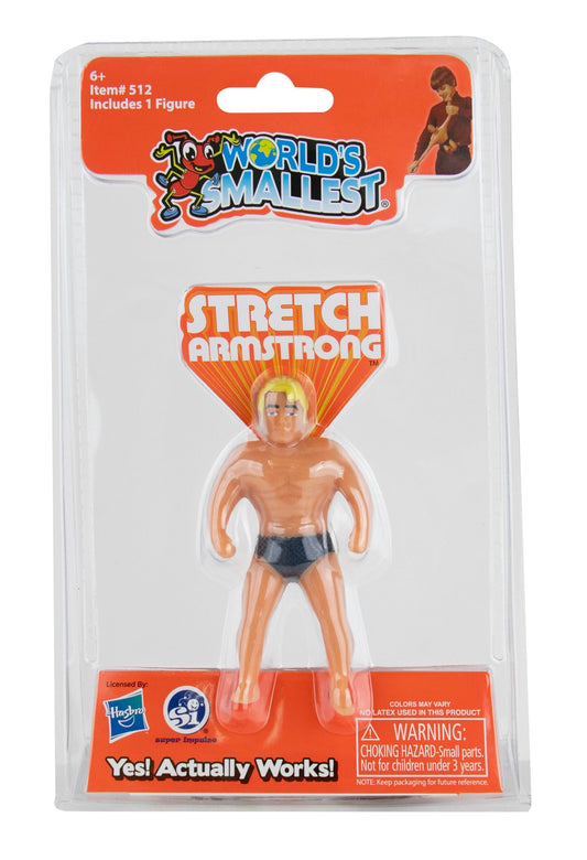 World's Smallest Stretch Armstrong front view, ready to pull and stretch.