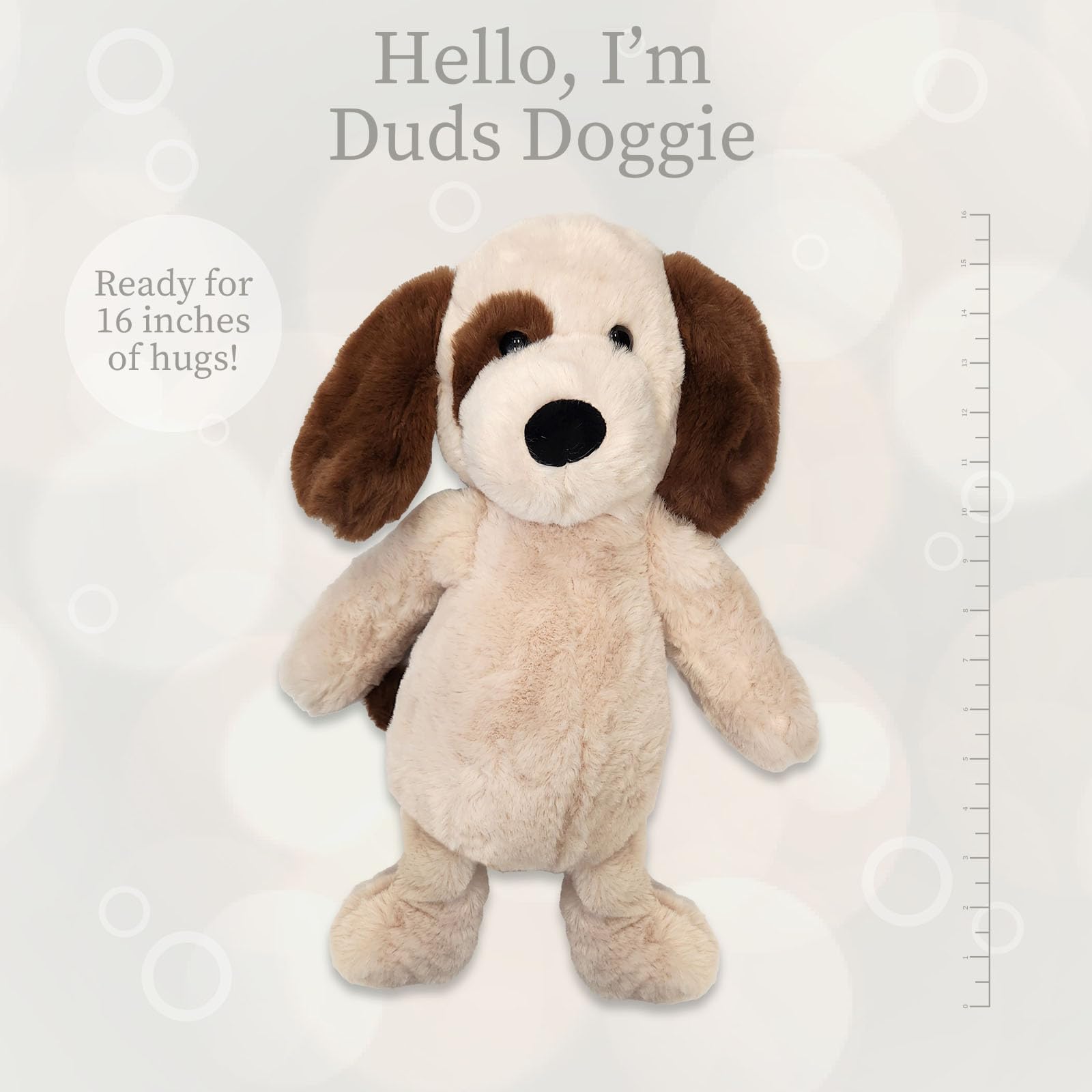 World's Softest Duds Doggie 16-inch size offers a big, huggable companion.