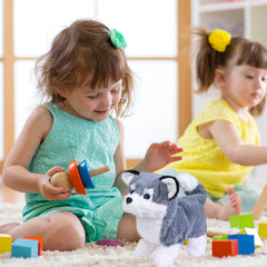 WorWoder Alaska plush dog battery access enables quick setup.