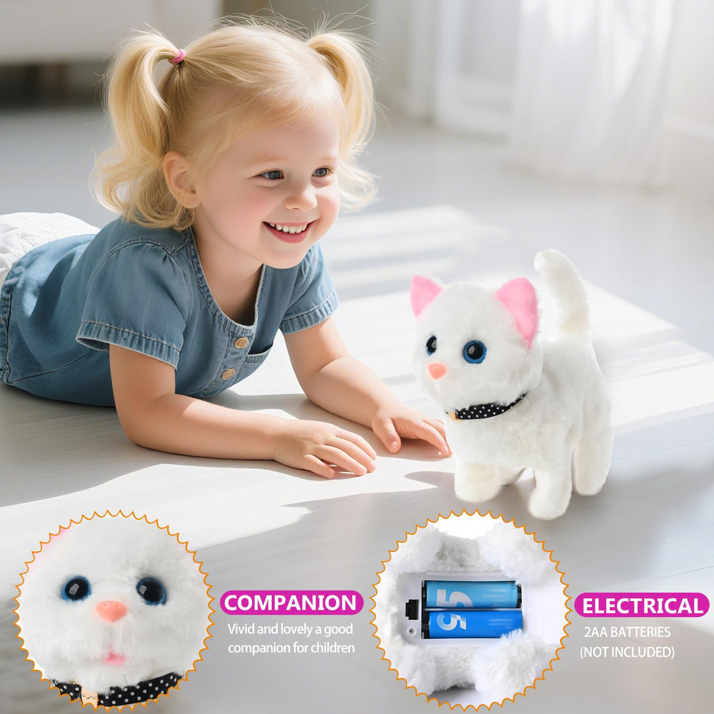 WorWoder plush cat stretching pose ready for imaginative routine