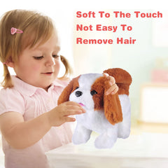 WorWoder plush Saint Bernard toy battery compartment for quick setup.