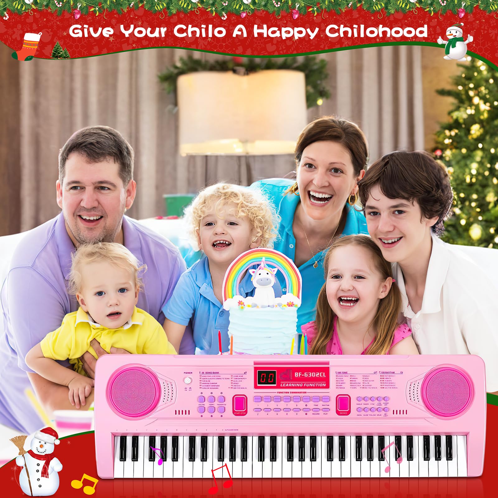 WOSTOO 61-key kids piano side view highlights slim profile for travel and storage.