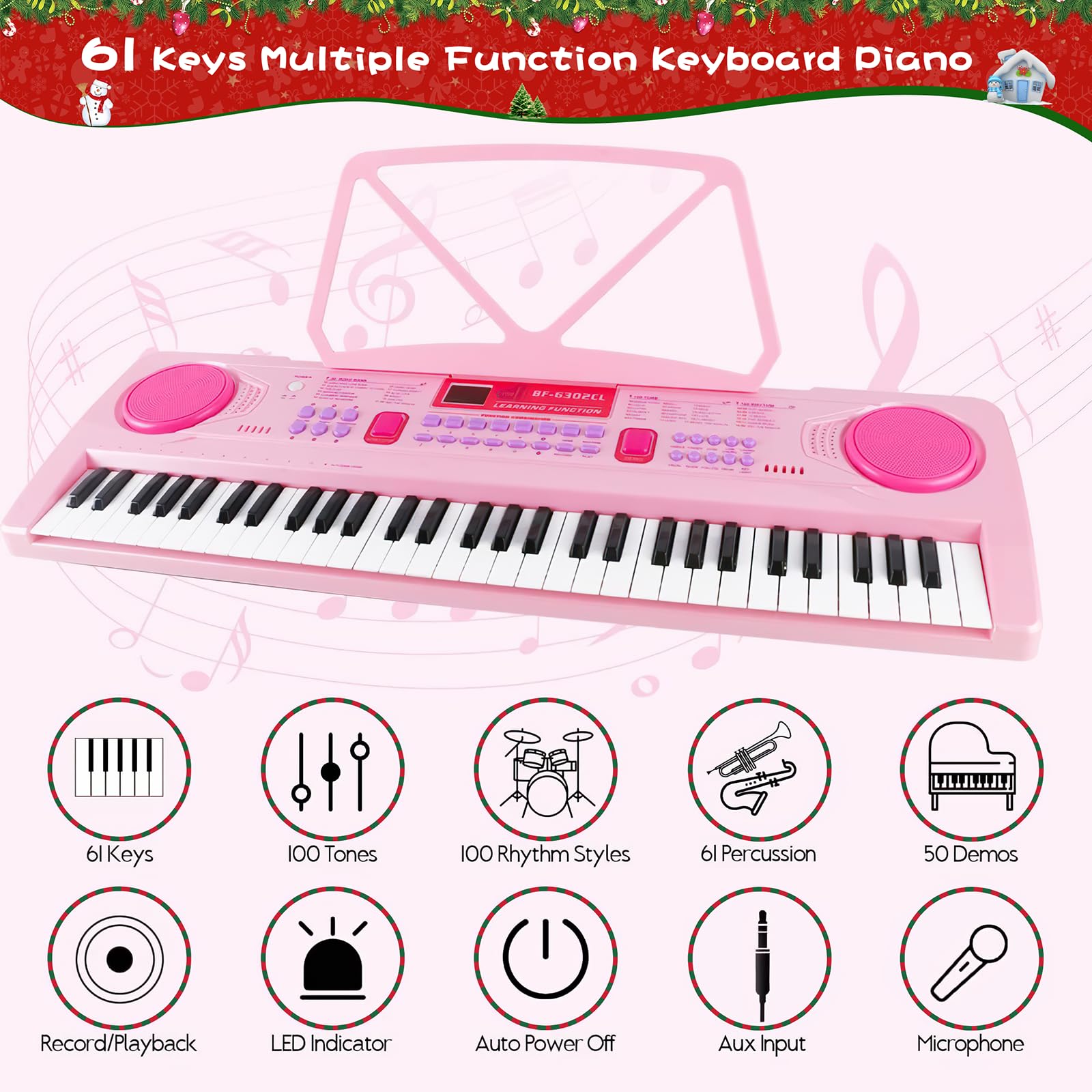 WOSTOO 61-key piano kids teaching mode guides practice and rhythm exploration.