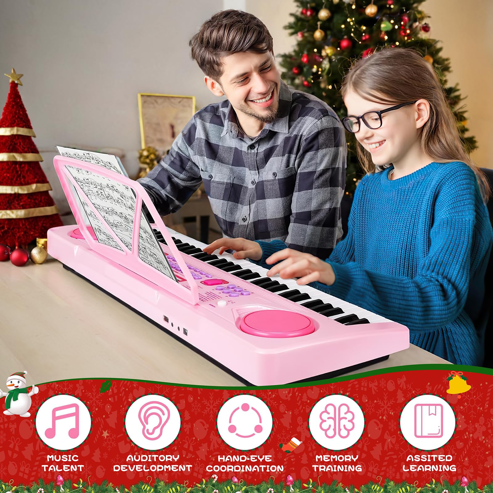 WOSTOO 61-key kids piano with microphone invites interactive learning and singing.