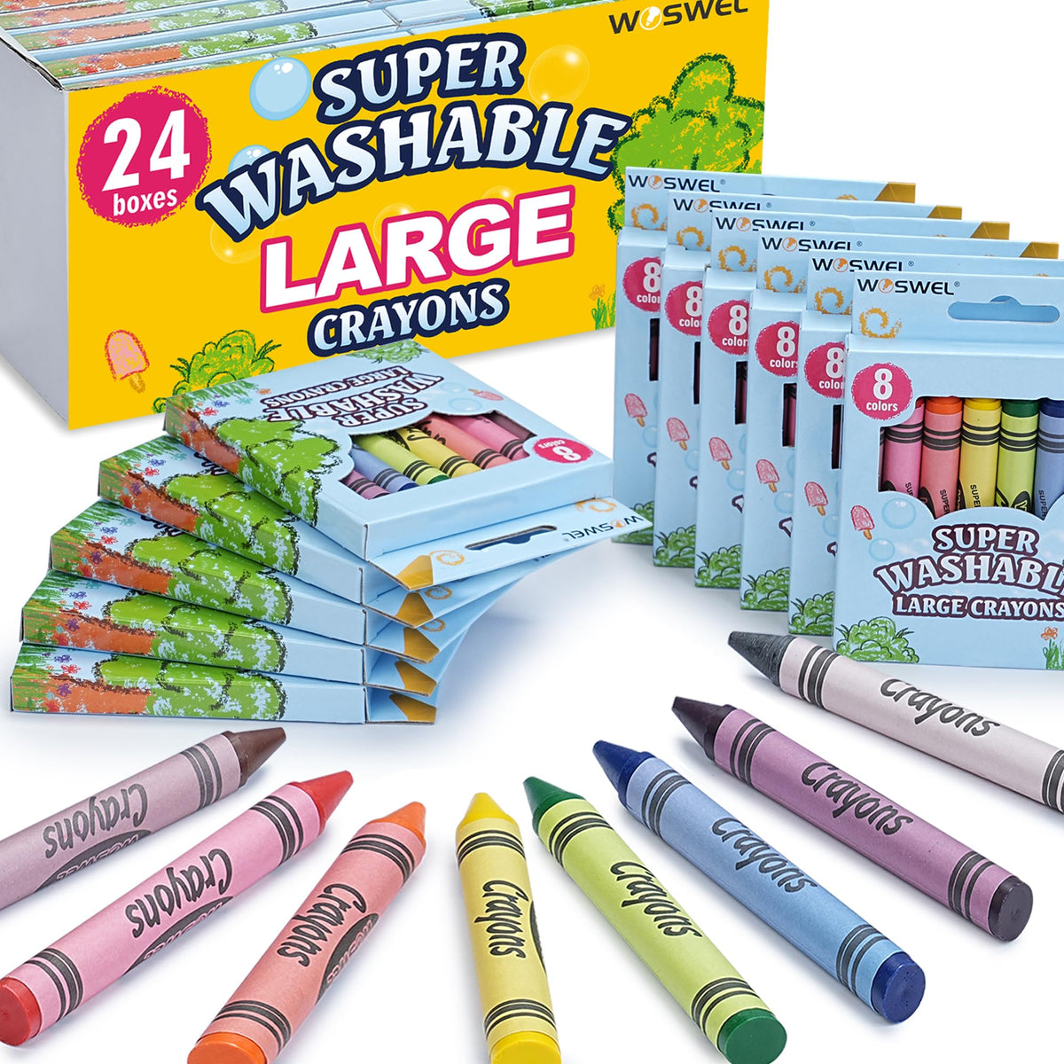 WOSWEL jumbo crayons 24-pack for vibrant, easy-to-grip coloring