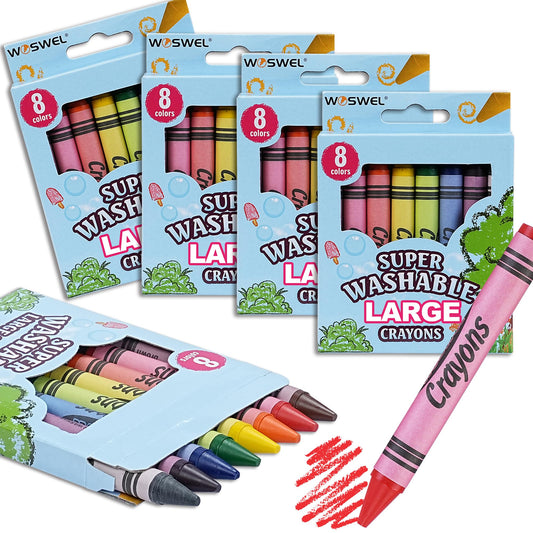 WOSWEL super washable jumbo crayons four-pack for little hands, easy to grip.