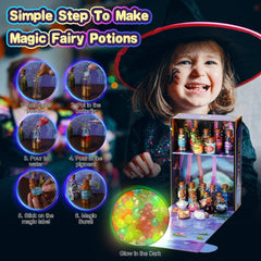 Wothfav glitter and crystals decorate potions for magical experiments.