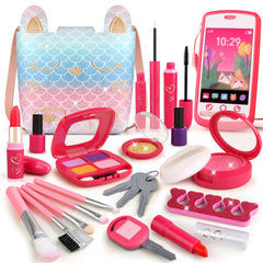 Woumserta mermaid makeup set with bag open for imaginative play.