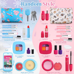 Woumserta pretend makeup kit blue bag shows portability for on-the-go pretend fashion