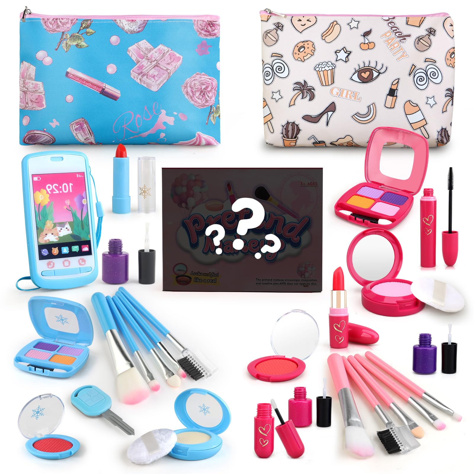 Woumserta pretend makeup kit blue open reveals kid-friendly accessories for imaginative play