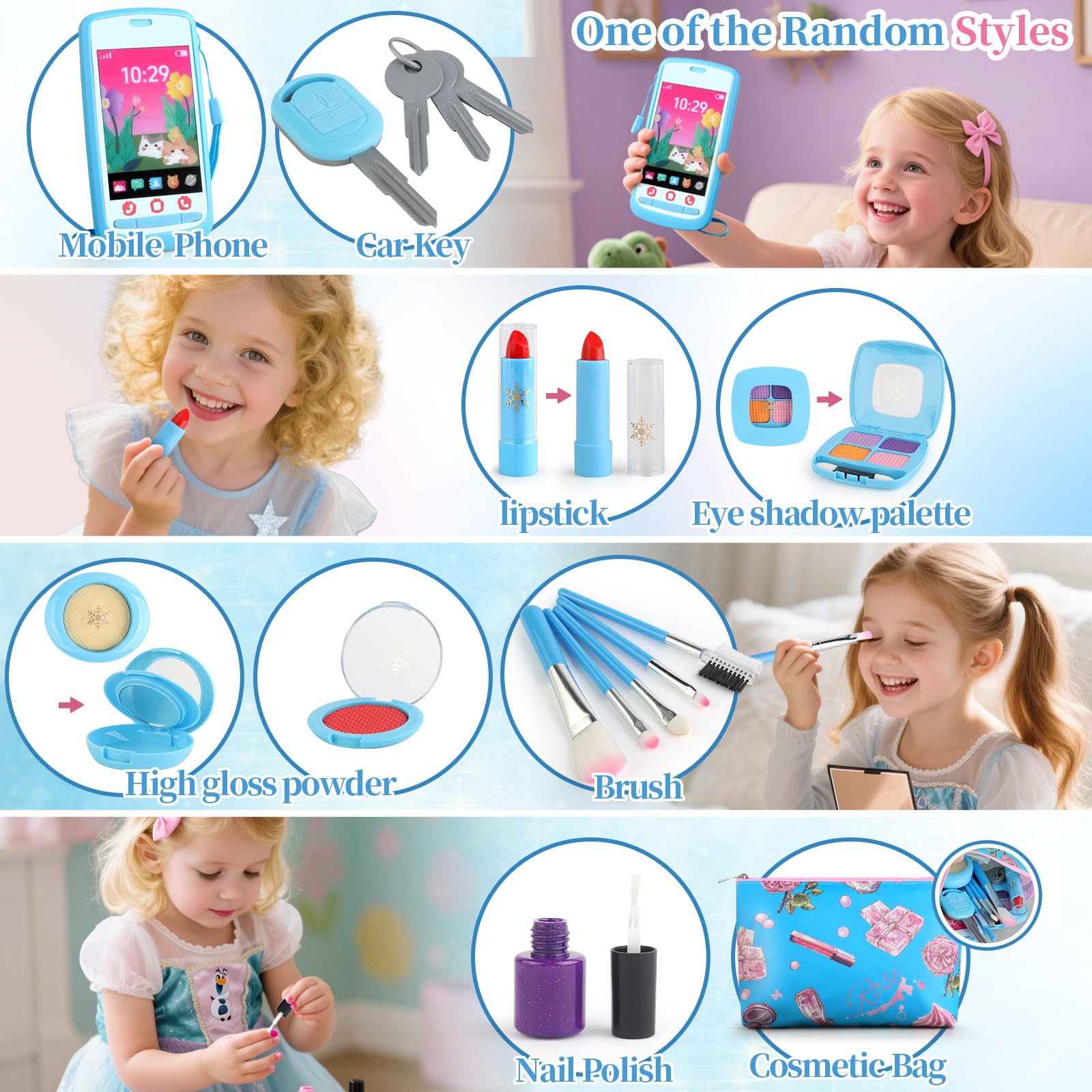 Woumserta toddler makeup accessories closeup highlights safe, plastic EVA materials