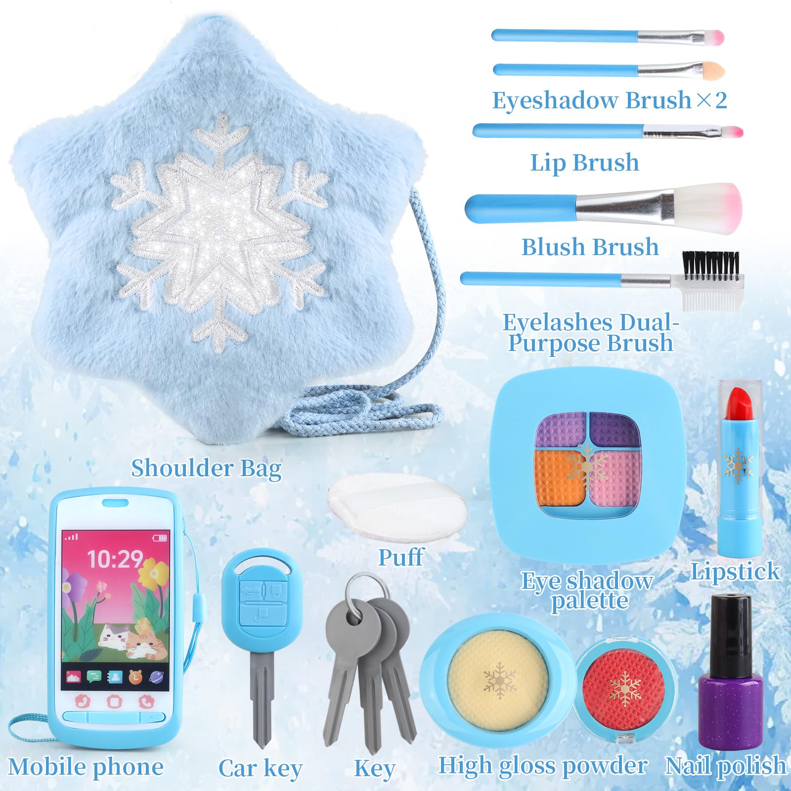Woumserta brushes and powder puff support gentle, imaginative styling.