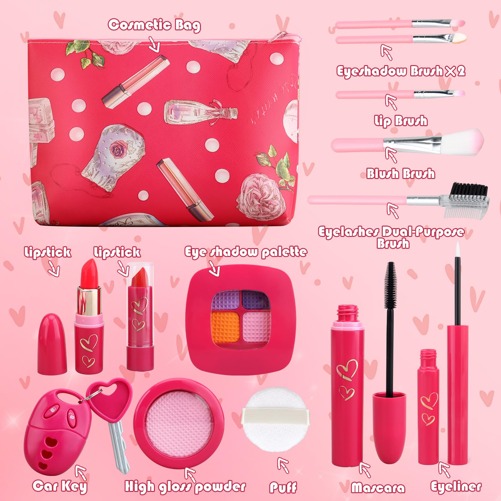 Woumserta Toddler Makeup Kit car key accessory enhances imaginative play during tea parties.