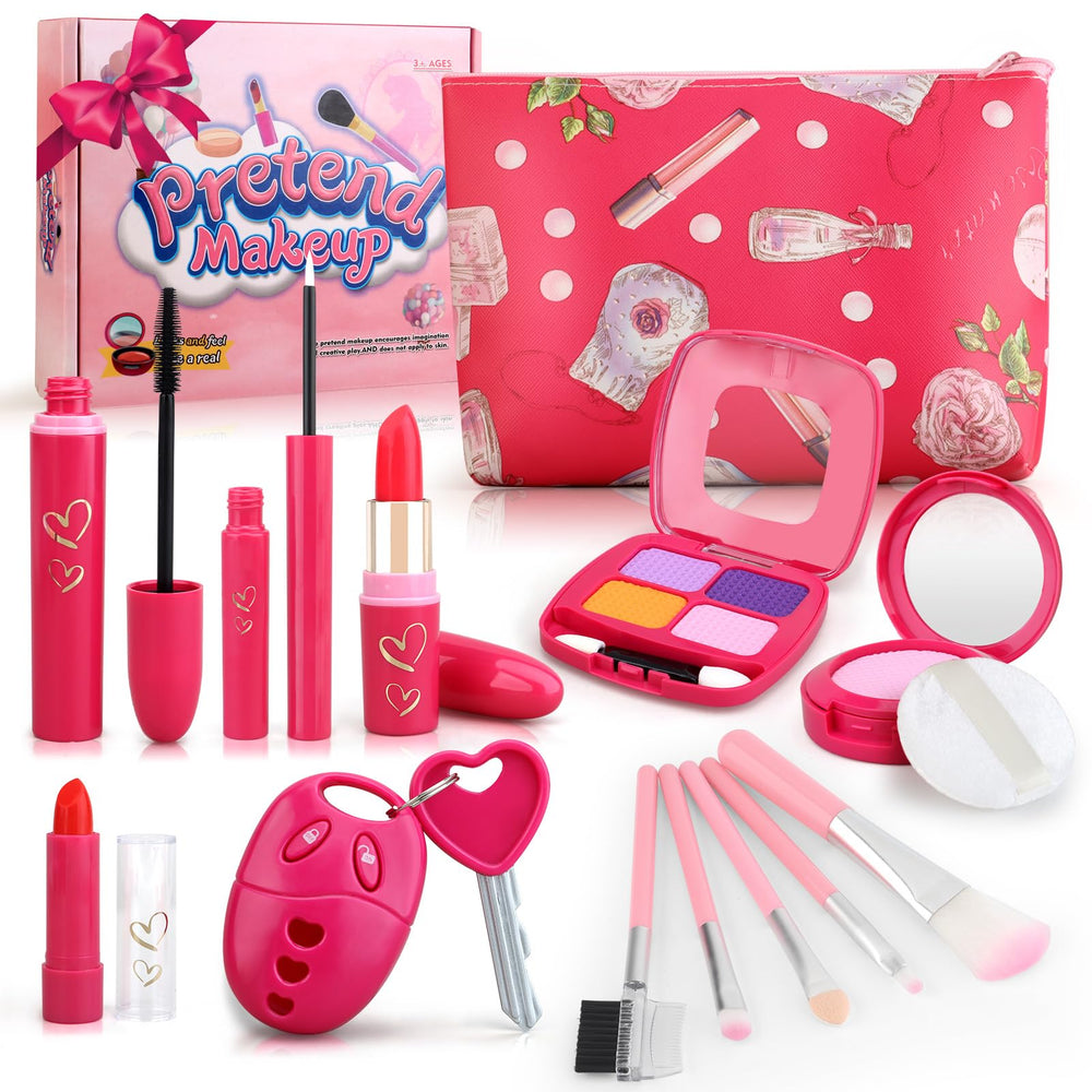 Woumserta Toddler Makeup Kit lipsticks and brushes offer safe pretend play and fine motor practice.